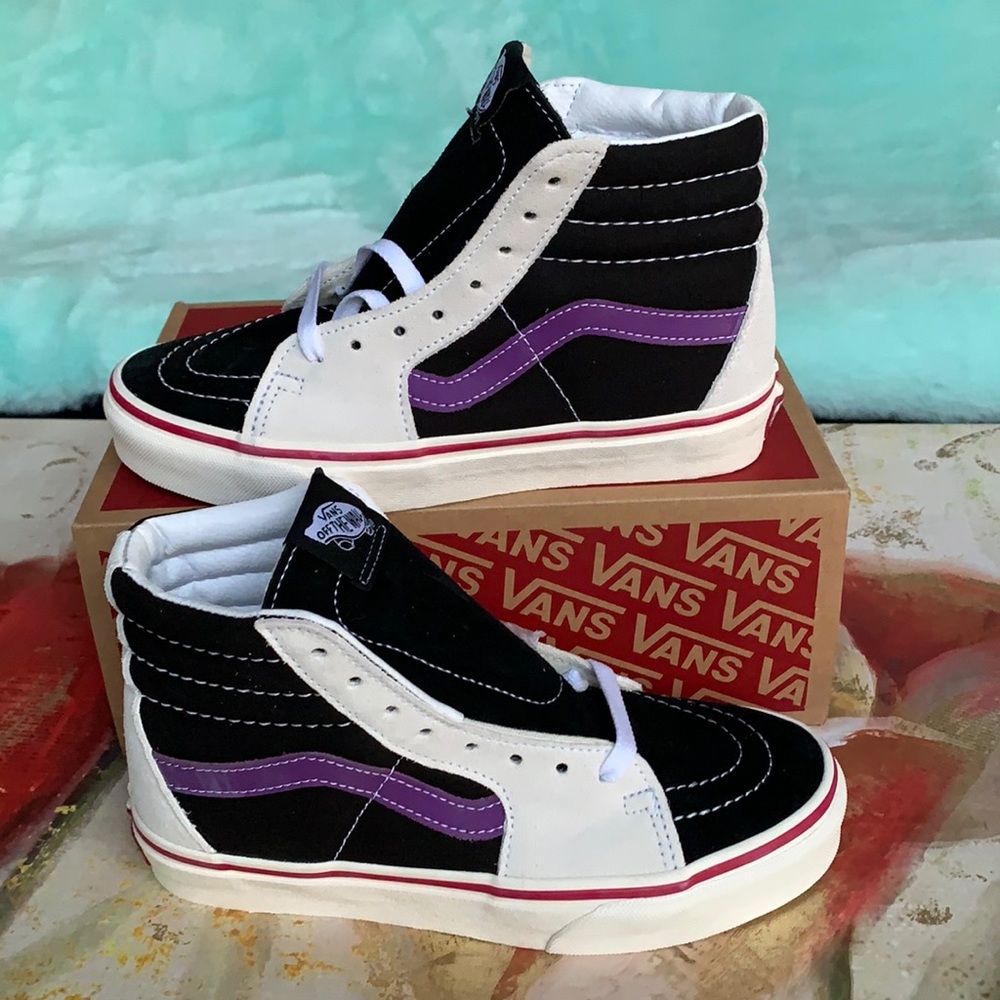 Vans Sk8-Hi Black White with Purple Stripe Sneakers